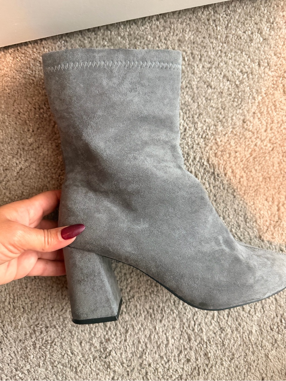 Women's Gray Suede Block Heel Ankle Boots